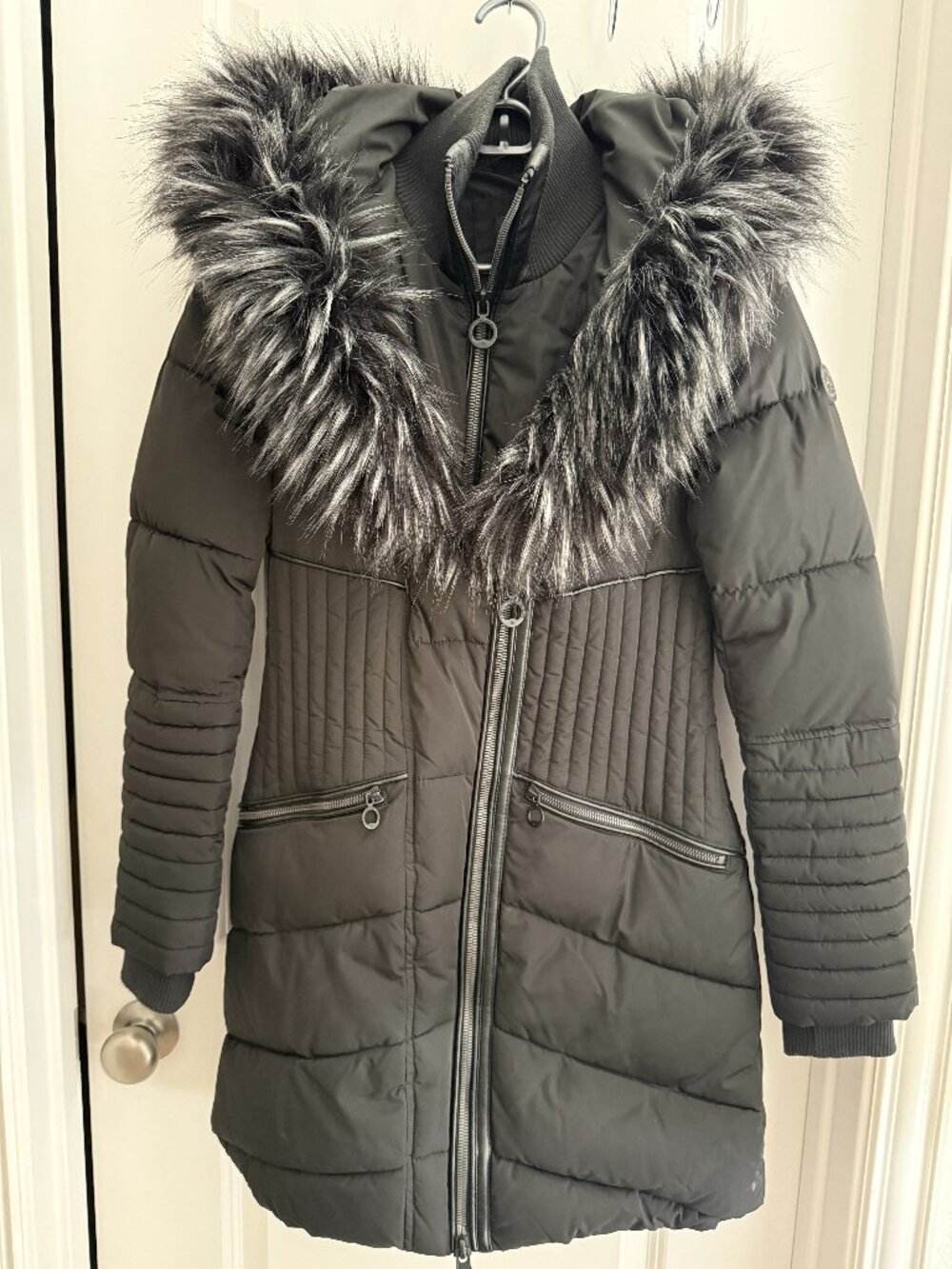 Noize Gigi Black Mid-Length Parka Faux Fur Hood Jacket XS